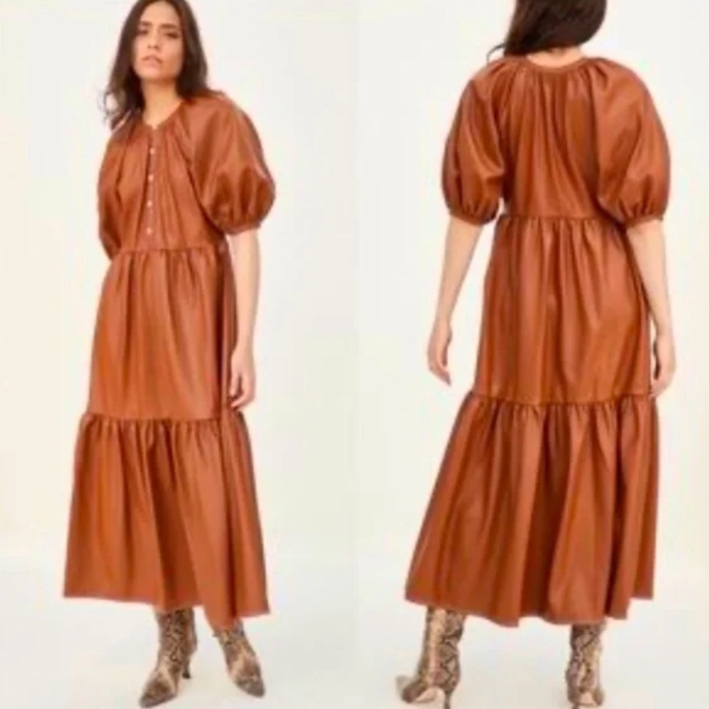Staud maxi balloon sleeves faux leather dress Size Medium